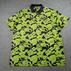 Chase 54 Polo Shirt Mens 2XL Black Green Hawaiian Floral Golf Wailea Club Aloha